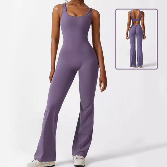 Women Sleeveless Flare Jumpsuits Fitness Yoga Long Pants - Elevarex