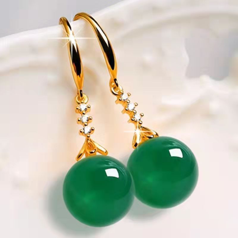 Elegant Silvering Earrings Female Chalcedony Green Agate