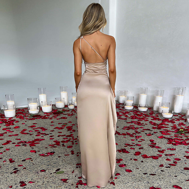 Sexy One-shoulder Backless Slit Dress Summer Elegant Slim - Elevarex