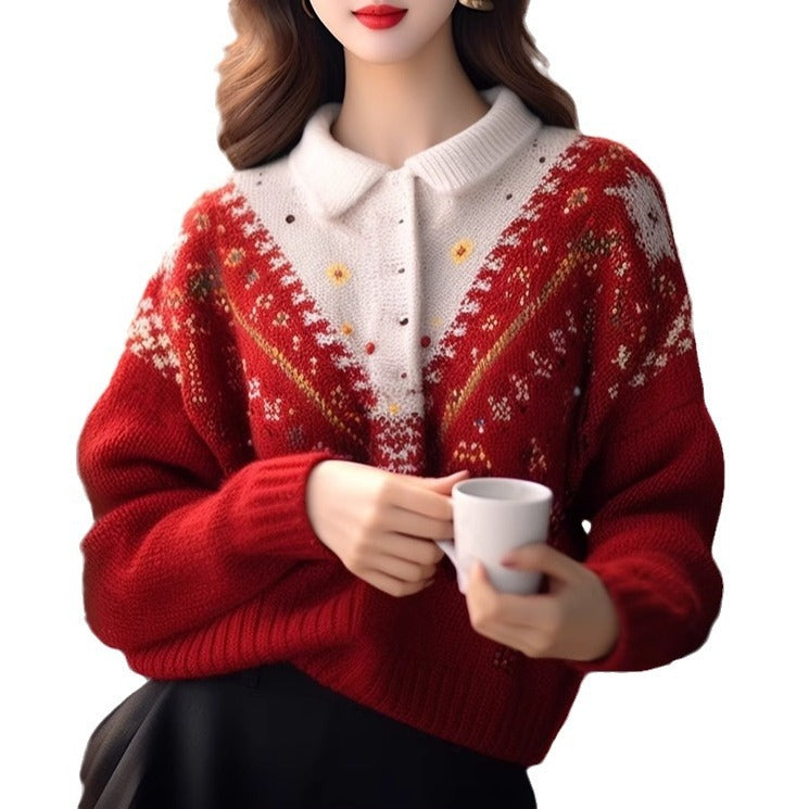 Heavy Industry Crochet Red Christmas Wear Match Sweater