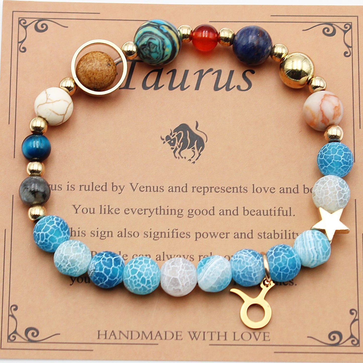 Twelve Constellations Bracelets Natural Stone Beaded Eight Planets