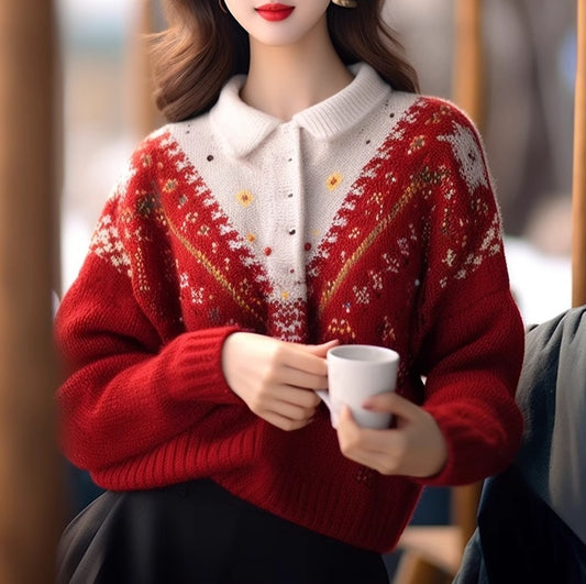 Heavy Industry Crochet Red Christmas Wear Match Sweater